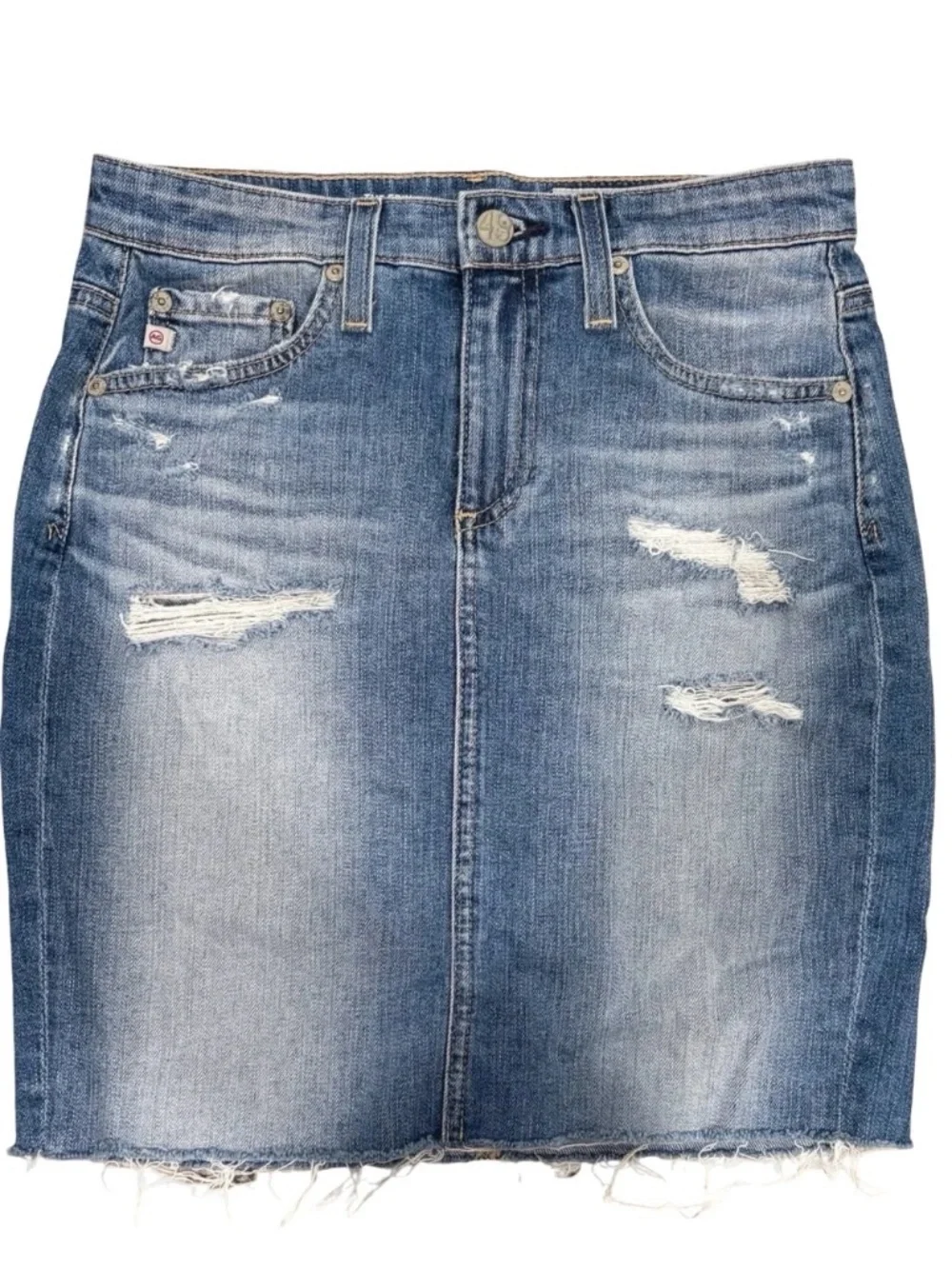 New AG Erin Distressed Pencil Skirt in Light Denim Size 27